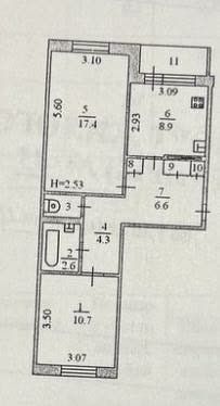 2-комн.кв., 53 м², этаж 5