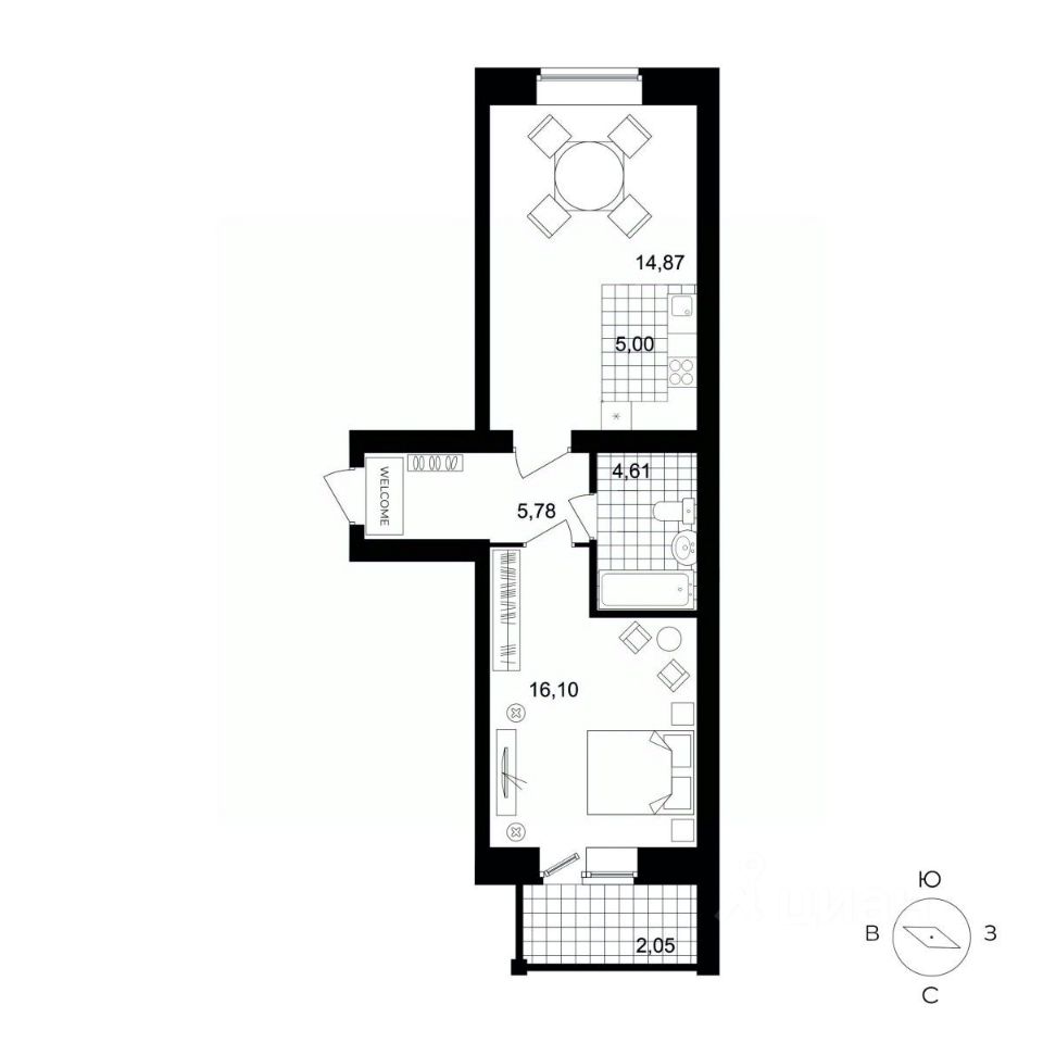 Продажа двухкомнатной квартиры 46,2м² ул. Гвардейская, 1, Березовский,  Свердловская область, м. Проспект Космонавтов - база ЦИАН, объявление  293314771