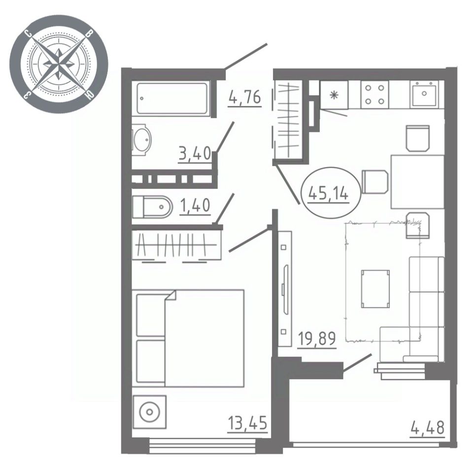 Продажа однокомнатной квартиры 47,4м² Раздольная ул., 29, Орел, Орловская  область - база ЦИАН, объявление 252041014