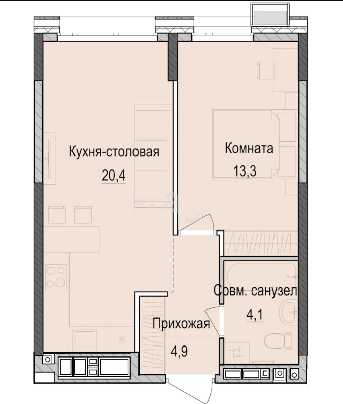 1-комн.кв., 42,6 м², 10/18 этаж