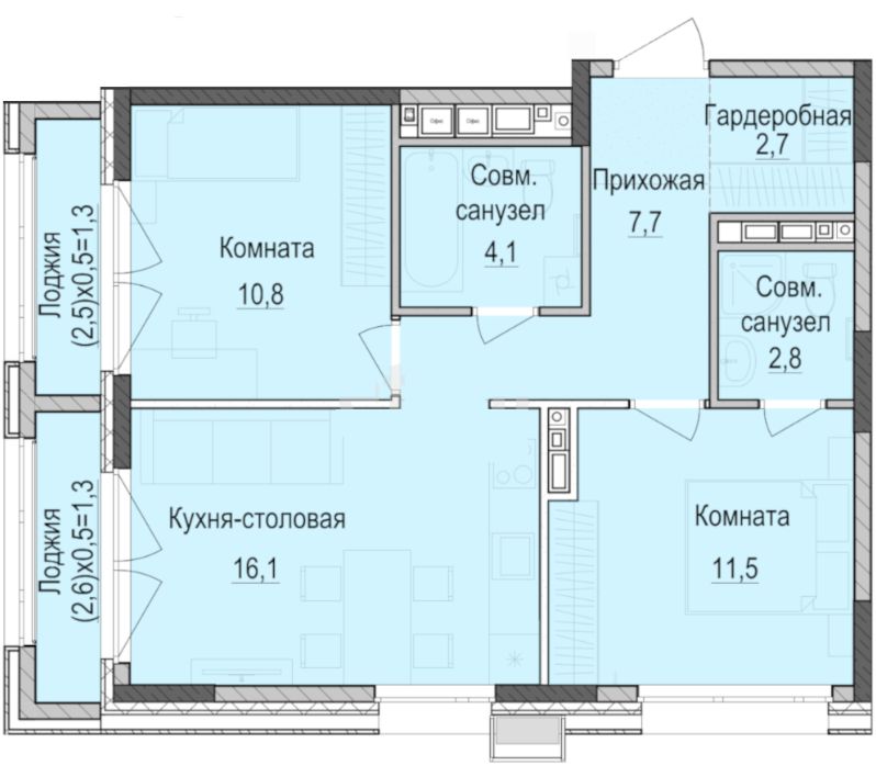 2-комн.кв., 58,7 м², 3/18 этаж