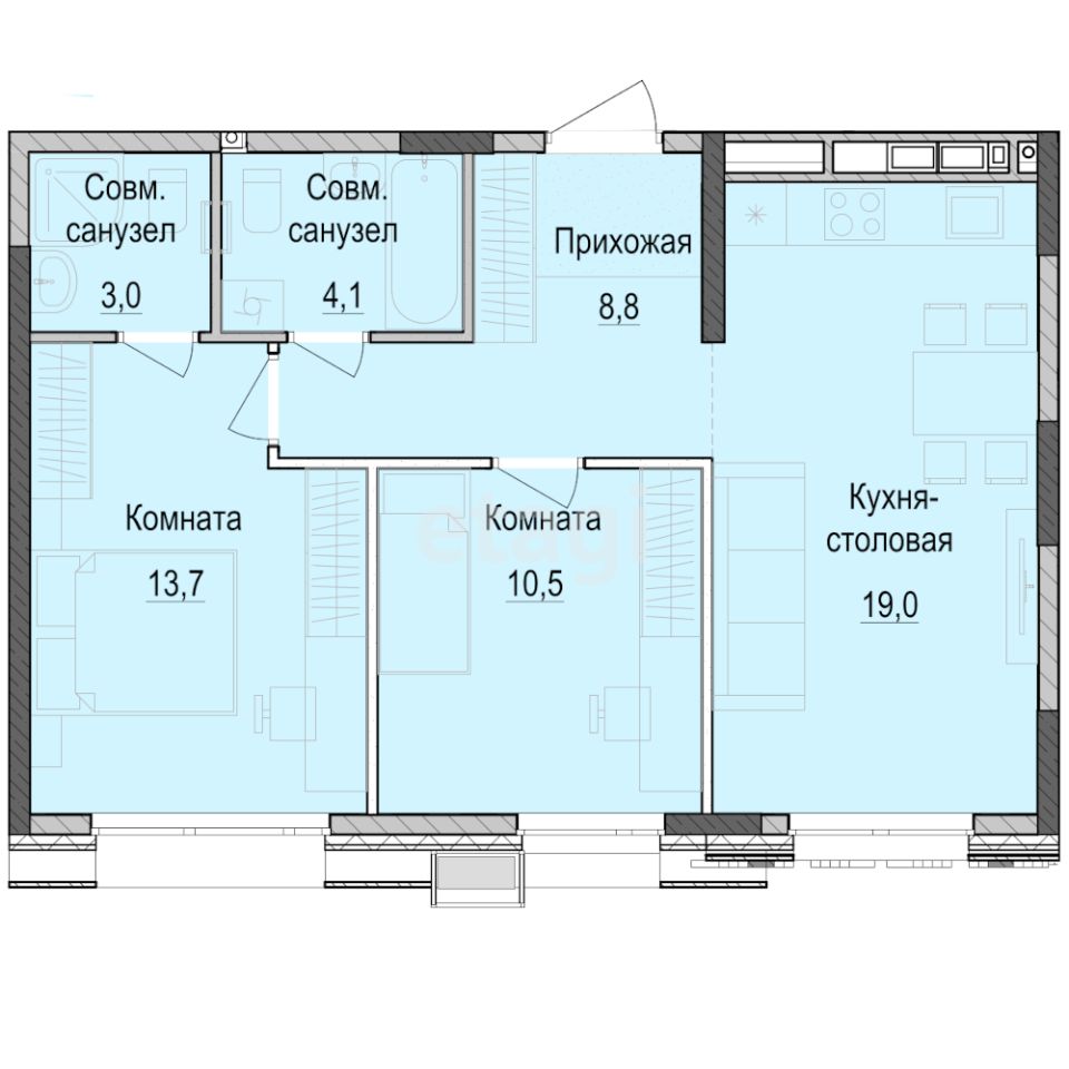 2-комн.кв., 59 м², 9/18 этаж