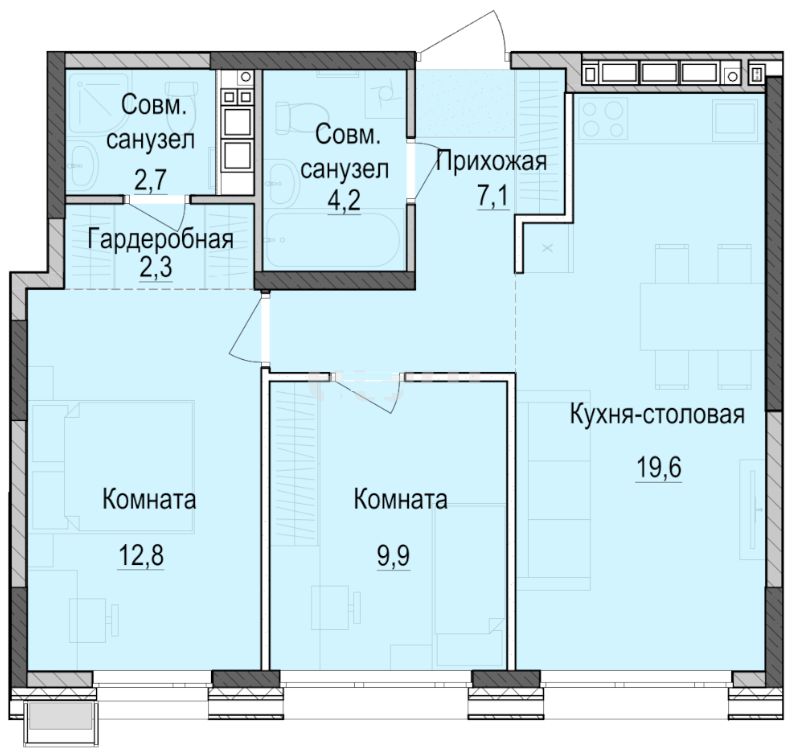 2-комн.кв., 58,6 м², 10/18 этаж