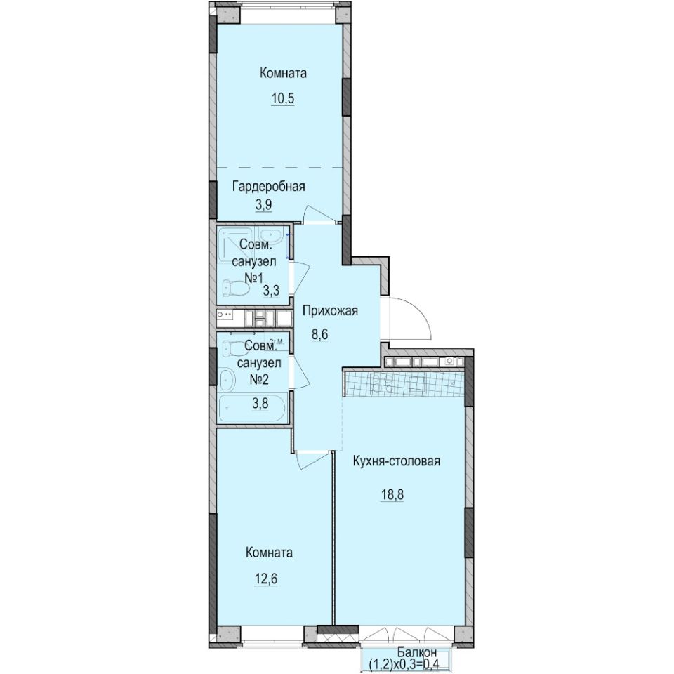 2-комн.кв., 61,9 м², 5/14 этаж