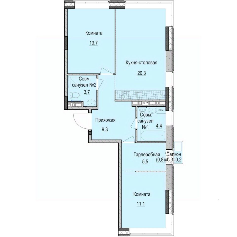 2-комн.кв., 68,2 м², 4/14 этаж