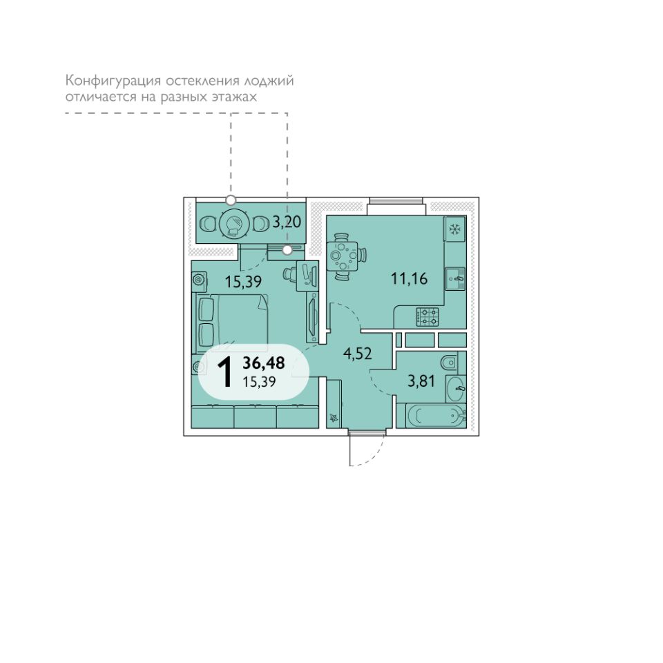 Продажа однокомнатной квартиры 36,5м² просп. Станке Димитрова, Брянск,  Брянская область - база ЦИАН, объявление 300974440