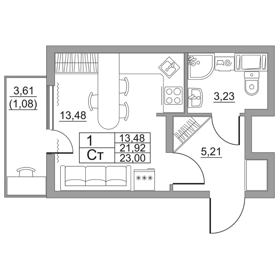 Продаю квартиру-студию 23м² Санкт-Петербург, Шушары поселок, Полет жилой  комплекс, м. Шушары - база ЦИАН, объявление 294087104