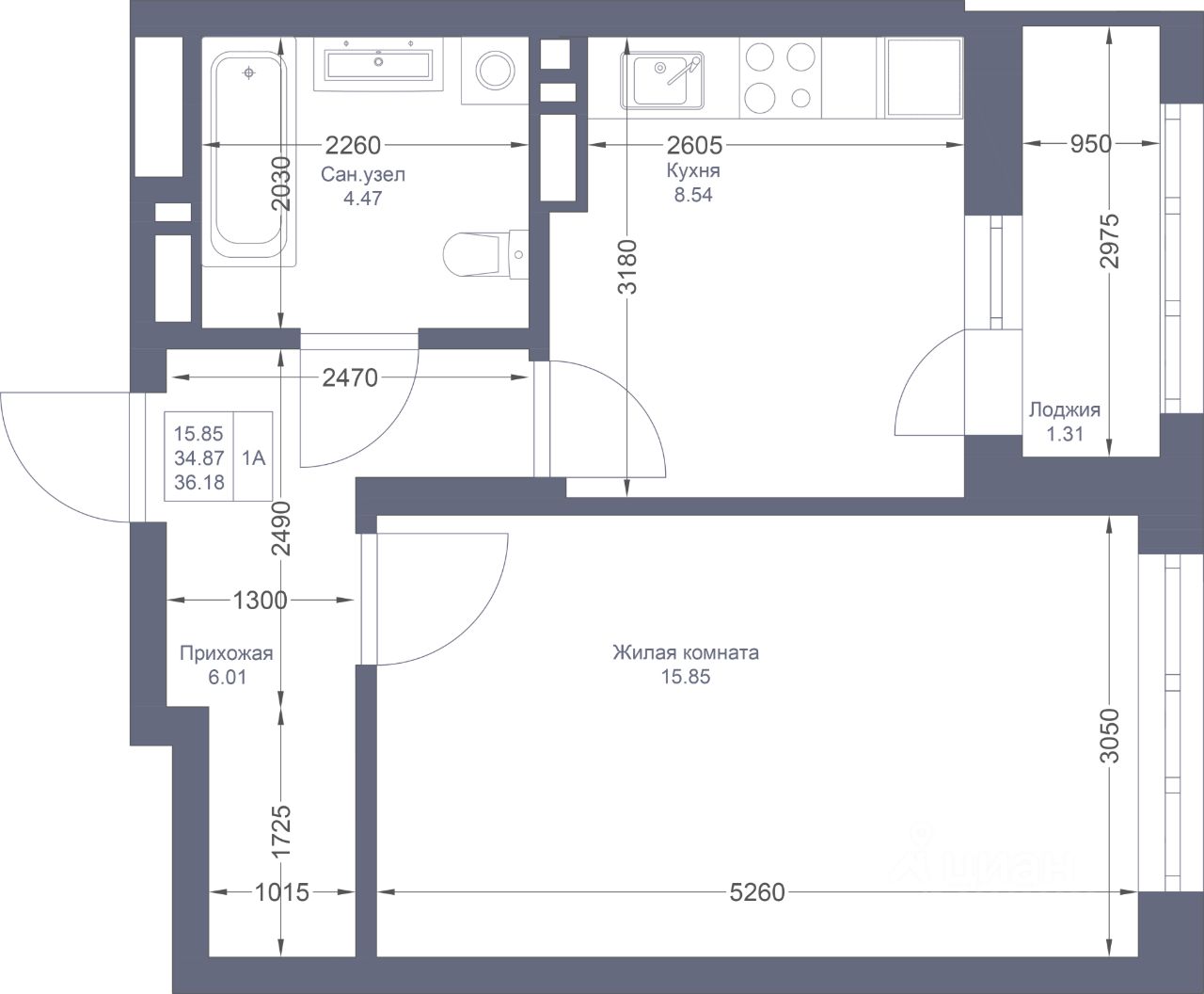 Купить однокомнатную квартиру 36,2м² ПК1-1, Казань, Татарстан респ., Мой  Ритм жилой комплекс, м. Горки - база ЦИАН, объявление 301020039