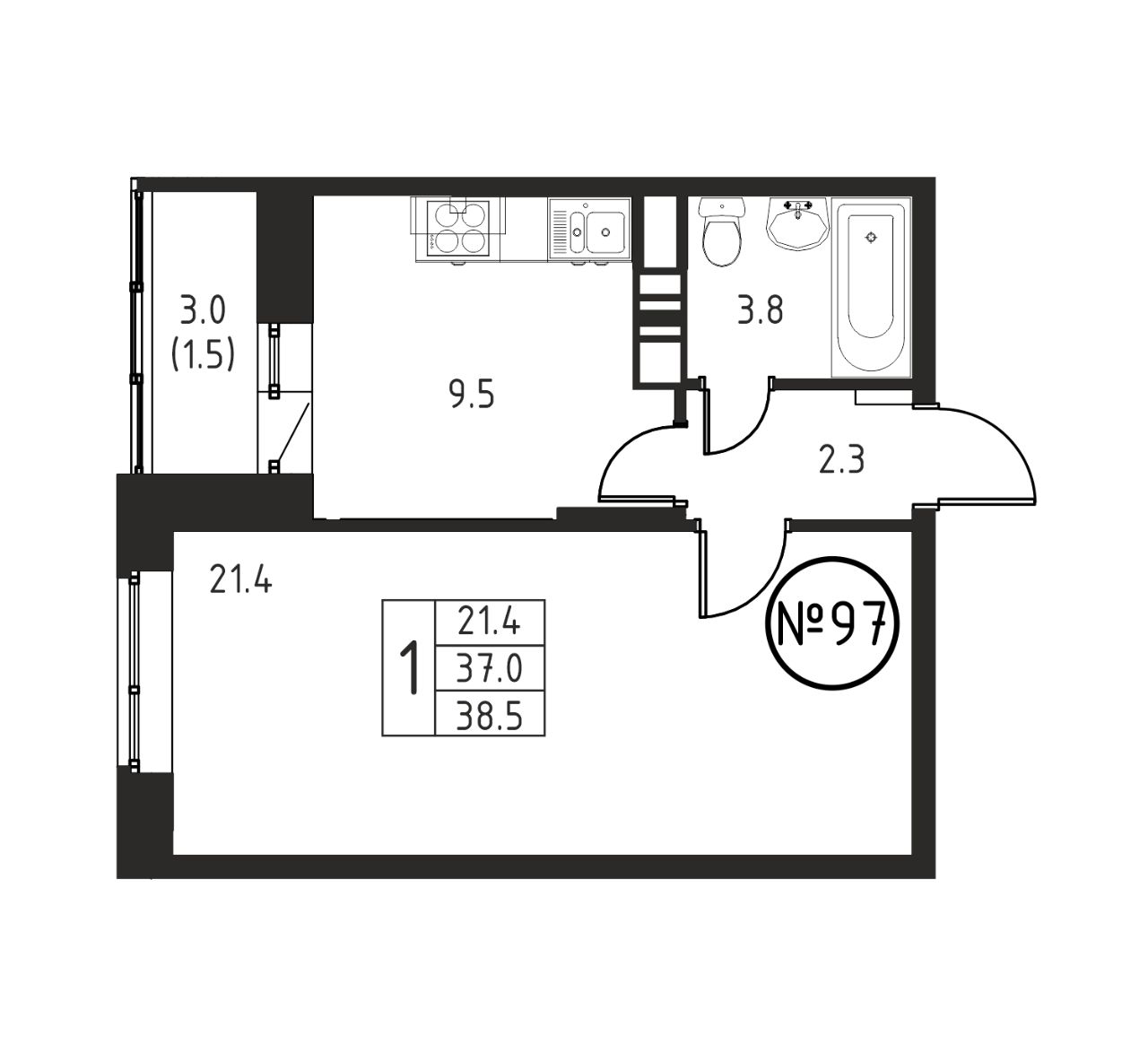 Продажа однокомнатной квартиры 38,5м² Домодедово, Московская область,  Домодедово городской округ, Авиационный микрорайон, Космос жилой комплекс,  м. Домодедовская - база ЦИАН, объявление 301049263