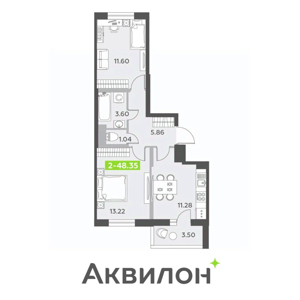 Продажа двухкомнатной квартиры 48,4м² Санкт-Петербург, Шушары поселок, м.  Купчино - база ЦИАН, объявление 301125757