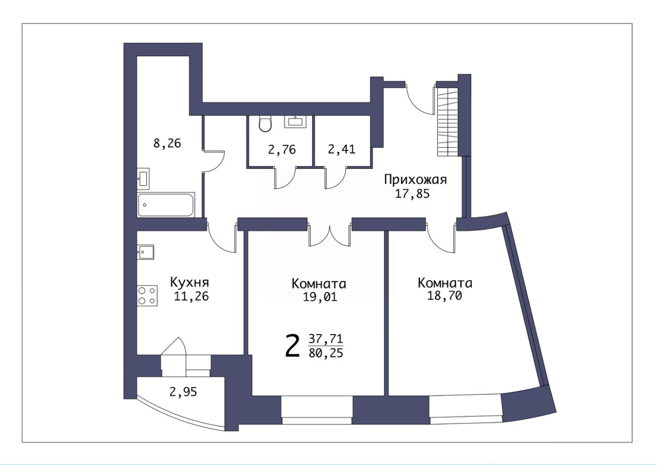 Продается2-комн.квартира,80,25м²