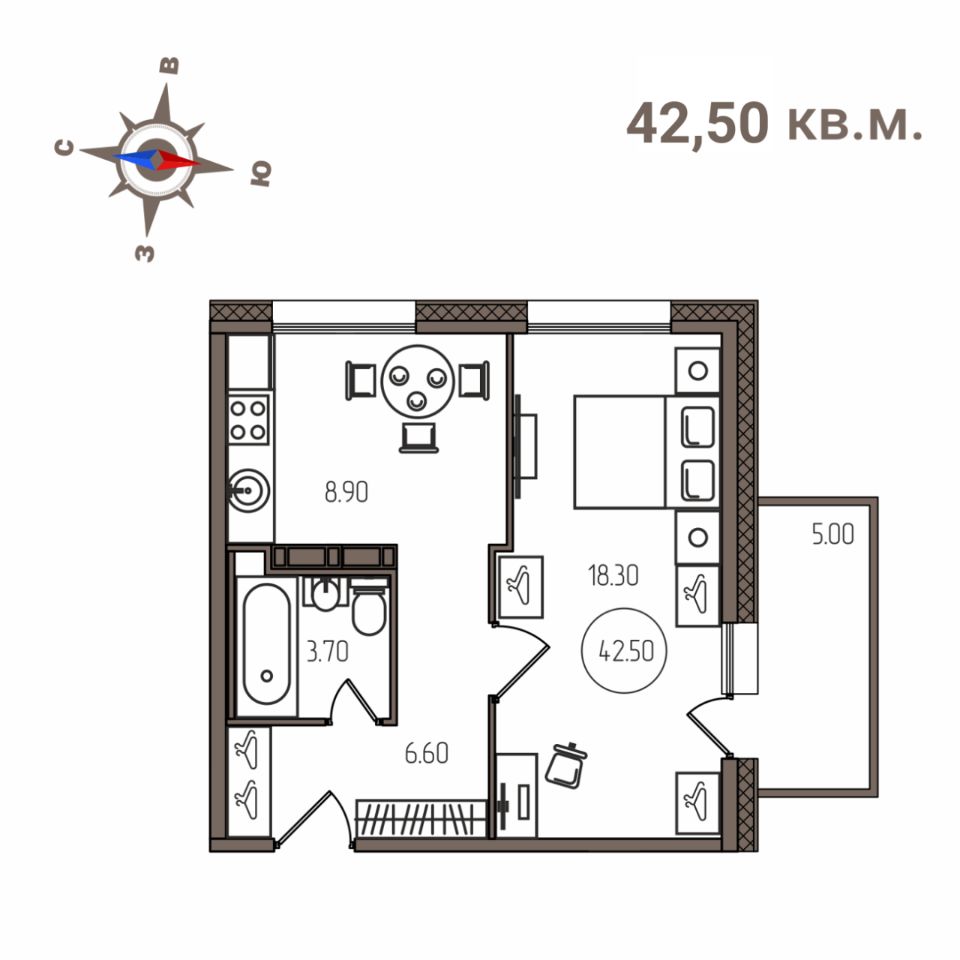 Продажа однокомнатной квартиры 42,5м² Мичуринская ул., 34, Петрозаводск,  Карелия респ. - база ЦИАН, объявление 301284955