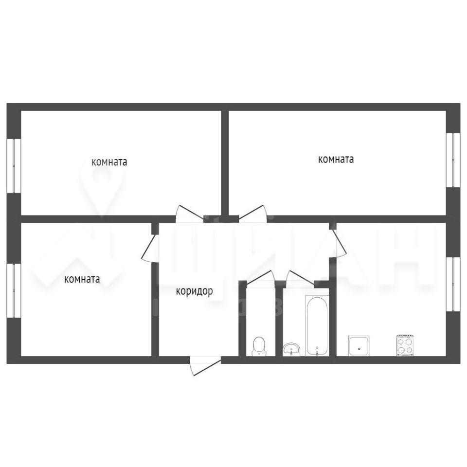 Продаю трехкомнатную квартиру 61,1м² ул. Федора Абрамова, 16, Архангельск,  Архангельская область - база ЦИАН, объявление 301293917