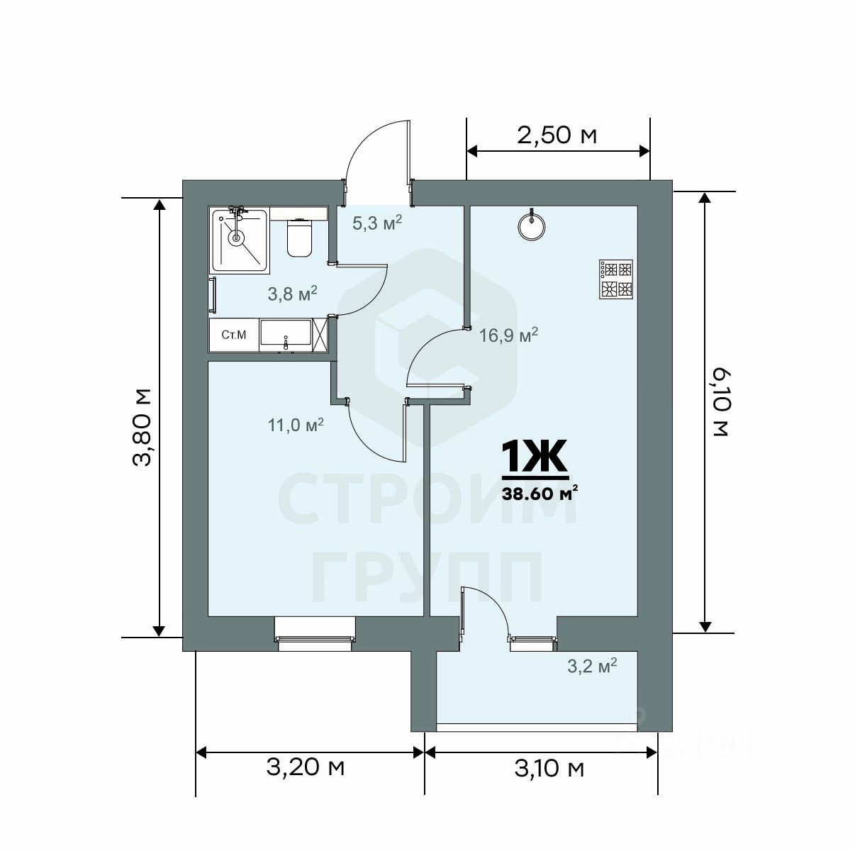 Продажа однокомнатной квартиры 38,6м² ул. Строителей, 39/3, Ковров,  Владимирская область, Ковровский район - база ЦИАН, объявление 301313410