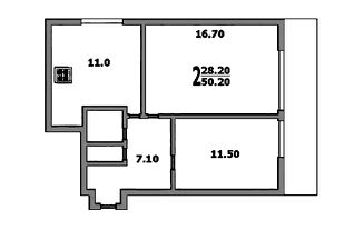 2-комн.кв., 52 м², этаж 3