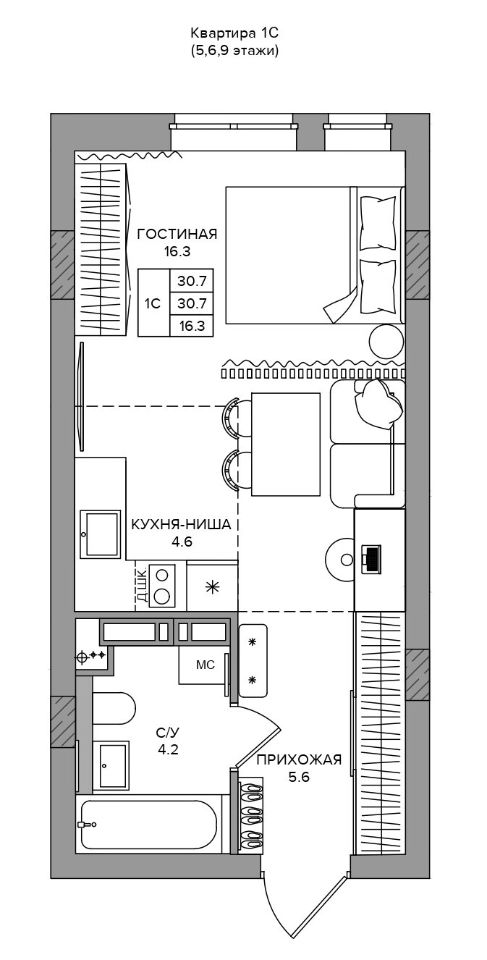 ПродаетсяСтудия,30,7м²