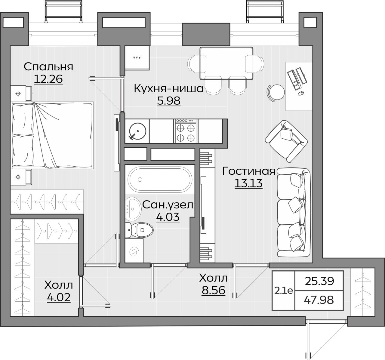 Продаю двухкомнатную квартиру 48м² ул. Рауиса Гареева, Казань, Татарстан  респ., м. Дубравная - база ЦИАН, объявление 301481906