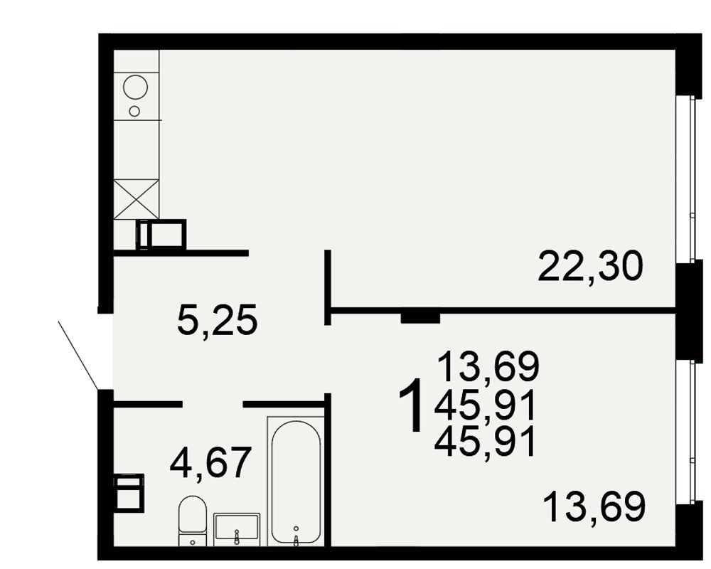 1-комн.кв., 45,9 м², 1/10 этаж
