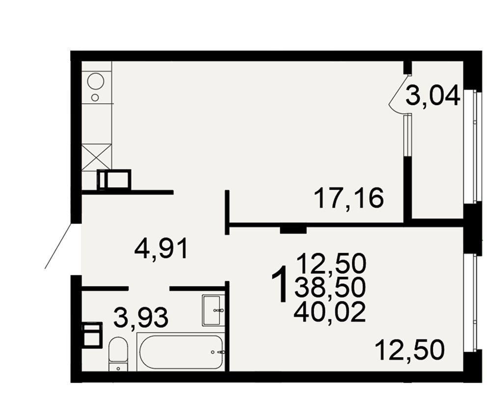 1-комн.кв., 40 м², 9/10 этаж