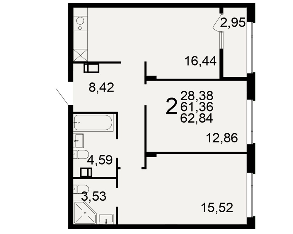 2-комн.кв., 62,8 м², 5/10 этаж
