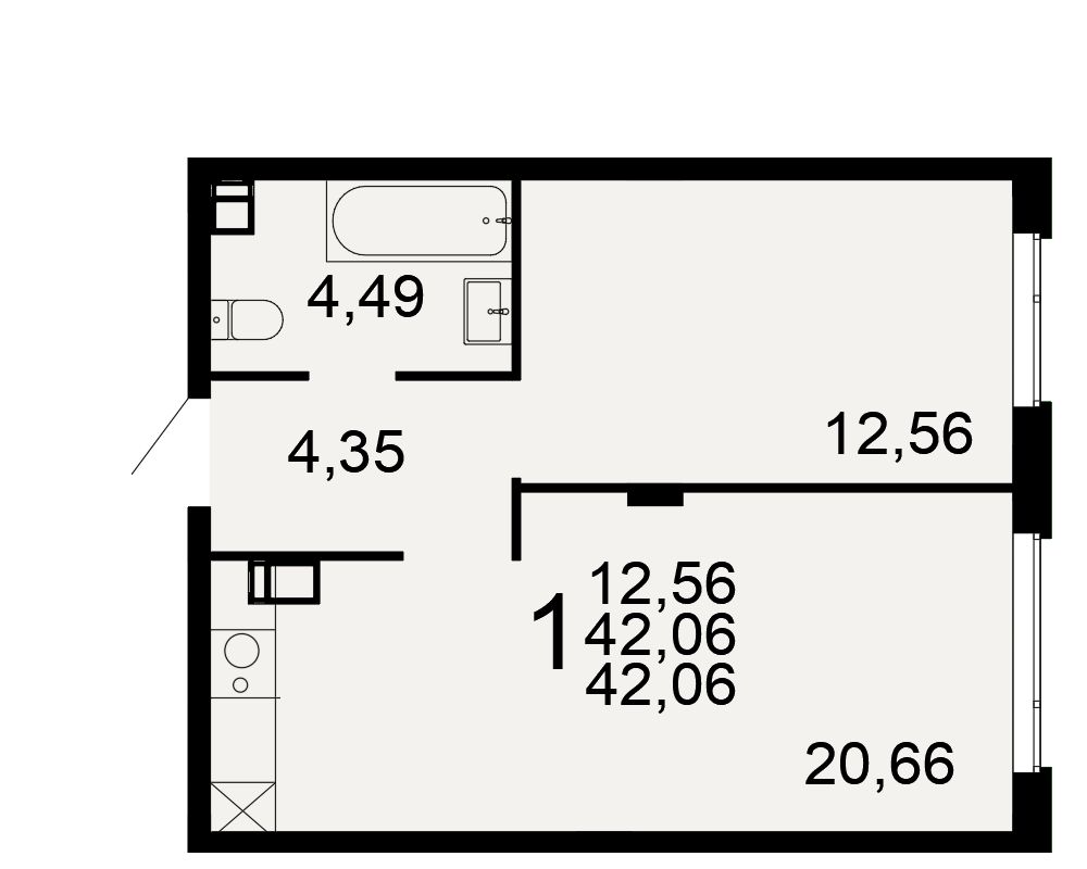 1-комн.кв., 42,1 м², 2/10 этаж
