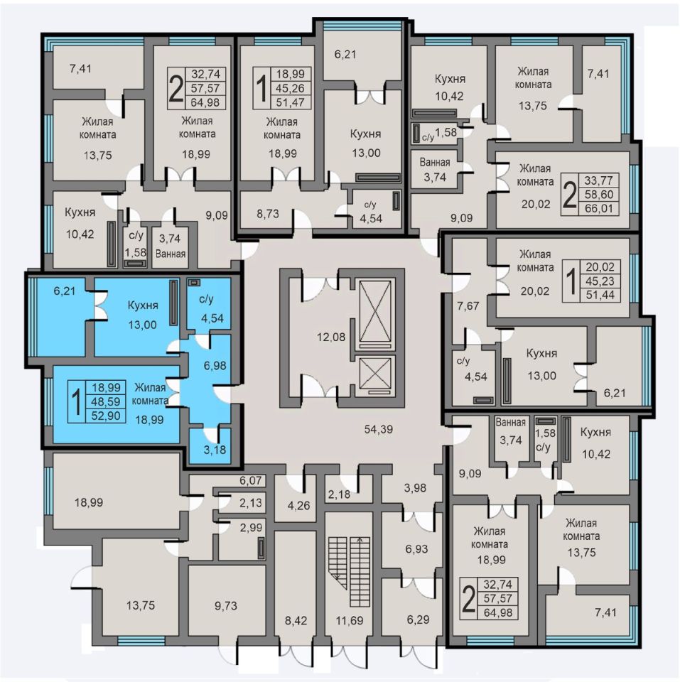 Купить однокомнатную квартиру 52,9м² ул. Минская, Калуга, Калужская область  - база ЦИАН, объявление 301709016