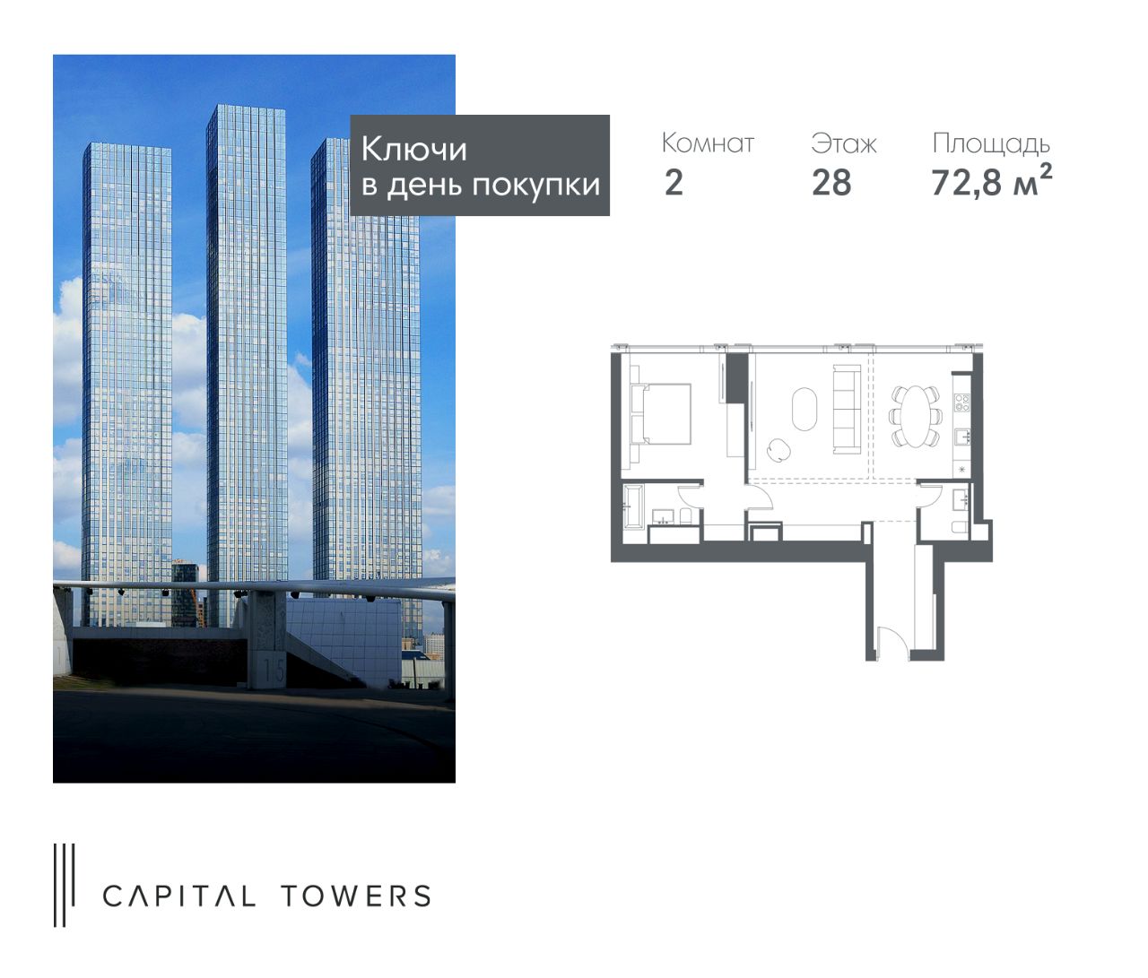 Купить 2-комнатную квартиру в ЖК Capital Towers в Москве от застройщика,  официальный сайт жилого комплекса Capital Towers, цены на квартиры,  планировки. Найдено 26 объявлений.