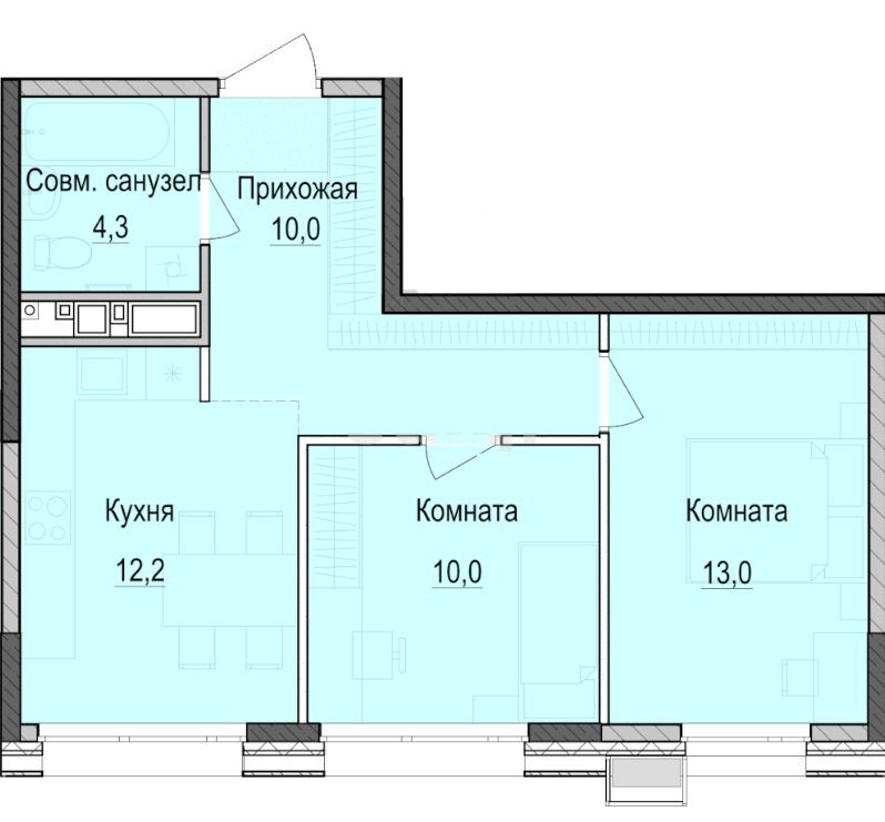 2-комн.кв., 49,4 м², 17/18 этаж