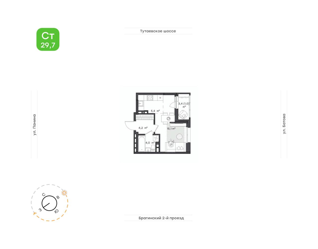 Продажа однокомнатной квартиры 29,4м² Тутаевское ш., 93Б, Ярославль,  Ярославская область - база ЦИАН, объявление 298343380