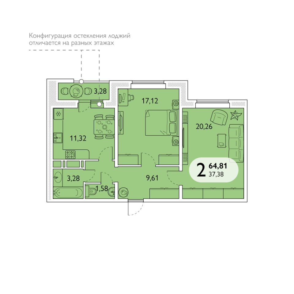 Продаю двухкомнатную квартиру 64,8м² просп. Станке Димитрова, Брянск,  Брянская область - база ЦИАН, объявление 301894802