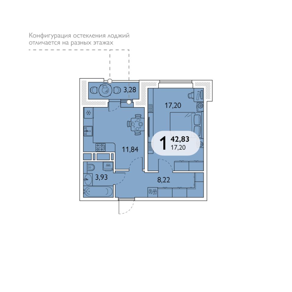 Продаю однокомнатную квартиру 42,8м² просп. Станке Димитрова, Брянск,  Брянская область - база ЦИАН, объявление 301894952