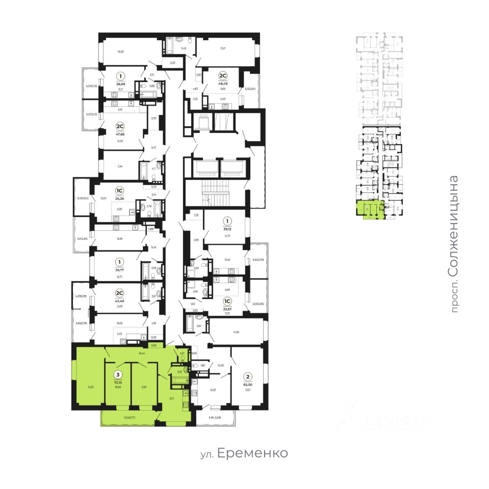 Продаю трехкомнатную квартиру 72,7м² просп. Солженицына, 25, Ростов-на-Дону,  Ростовская область - база ЦИАН, объявление 301902680