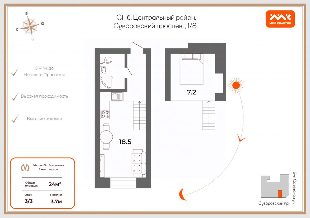 Купить квартиру на проспекте Суворовский дом 1/8 в Санкт-Петербурге,  продажа жилой недвижимости на Циан. Найдено 1 объявление