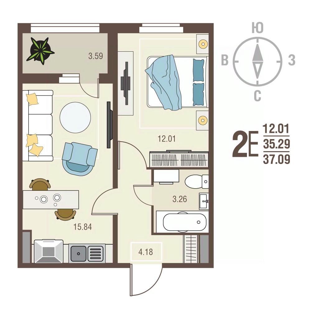 Продаю однокомнатную квартиру 37,1м² просп. Надежды Плевицкой, 4, Курск,  Курская область - база ЦИАН, объявление 301935425