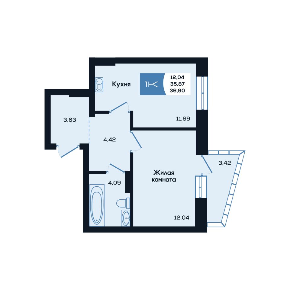 Продажа однокомнатной квартиры 36,9м² ул. Титова, 46, Новосибирск,  Новосибирская область, м. Площадь Маркса - база ЦИАН, объявление 301940122