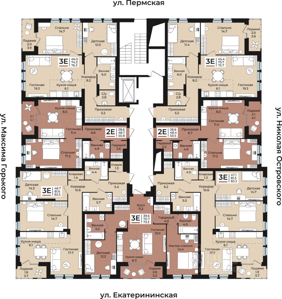 Продажа трехкомнатной квартиры 73,3м² Екатерининская ул., 38, Пермь,  Пермский край - база ЦИАН, объявление 301947187