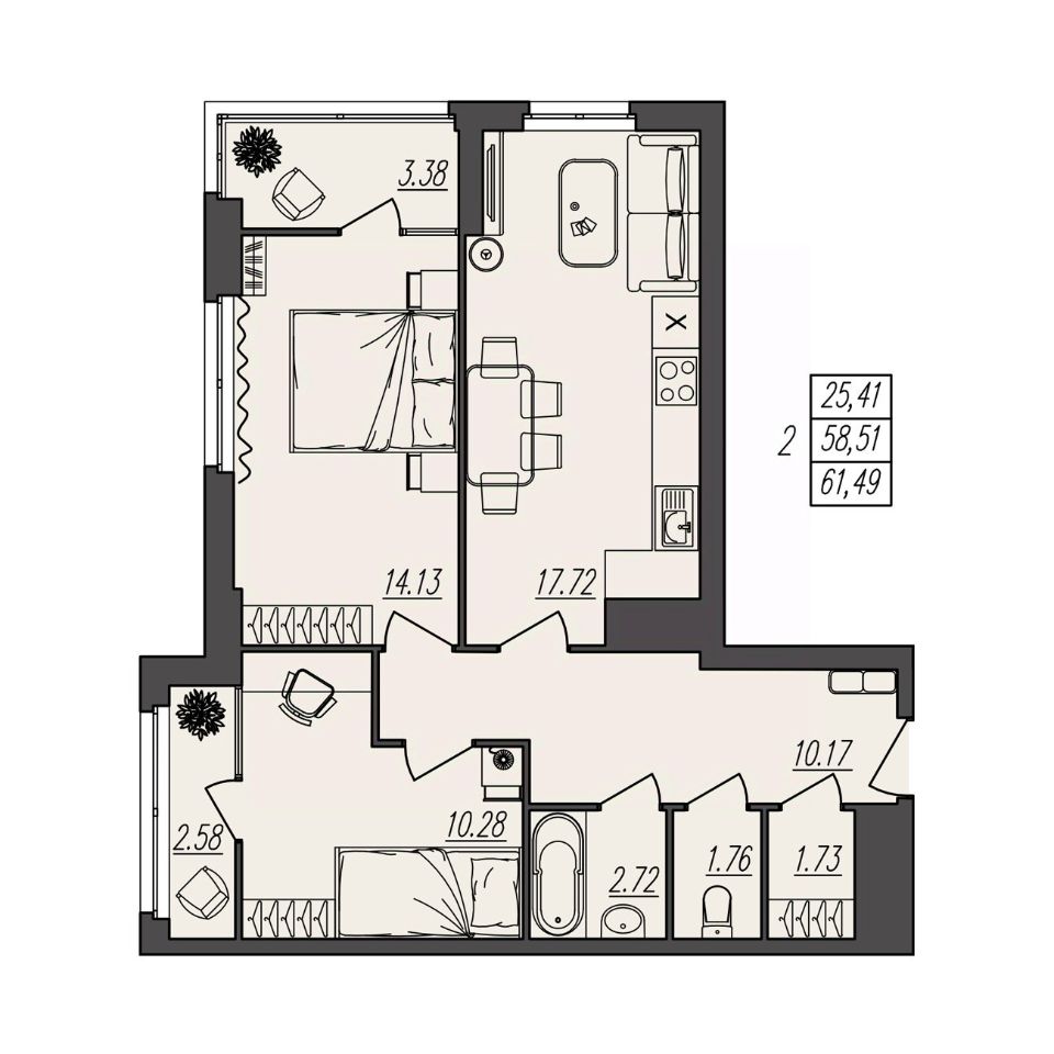 Продажа двухкомнатной квартиры 61,5м² ул. Степана Разина, 25/2, Волгоград,  Волгоградская область - база ЦИАН, объявление 301954204