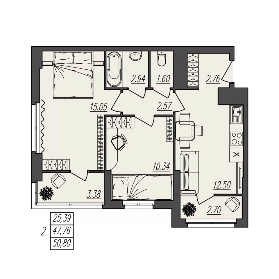 Продаю двухкомнатную квартиру 50,8м² ул. Степана Разина, 25/2, Волгоград,  Волгоградская область - база ЦИАН, объявление 301954238