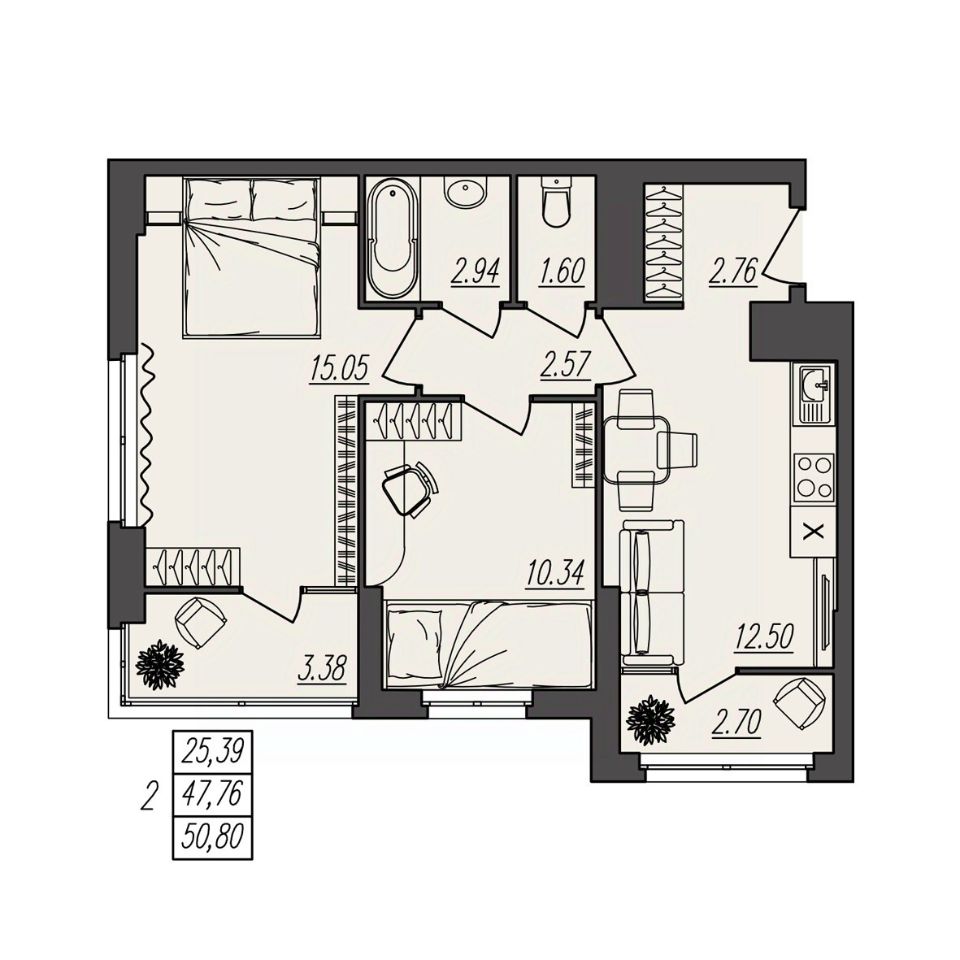 Продаю двухкомнатную квартиру 50,8м² ул. Степана Разина, 25/2, Волгоград,  Волгоградская область - база ЦИАН, объявление 301954355