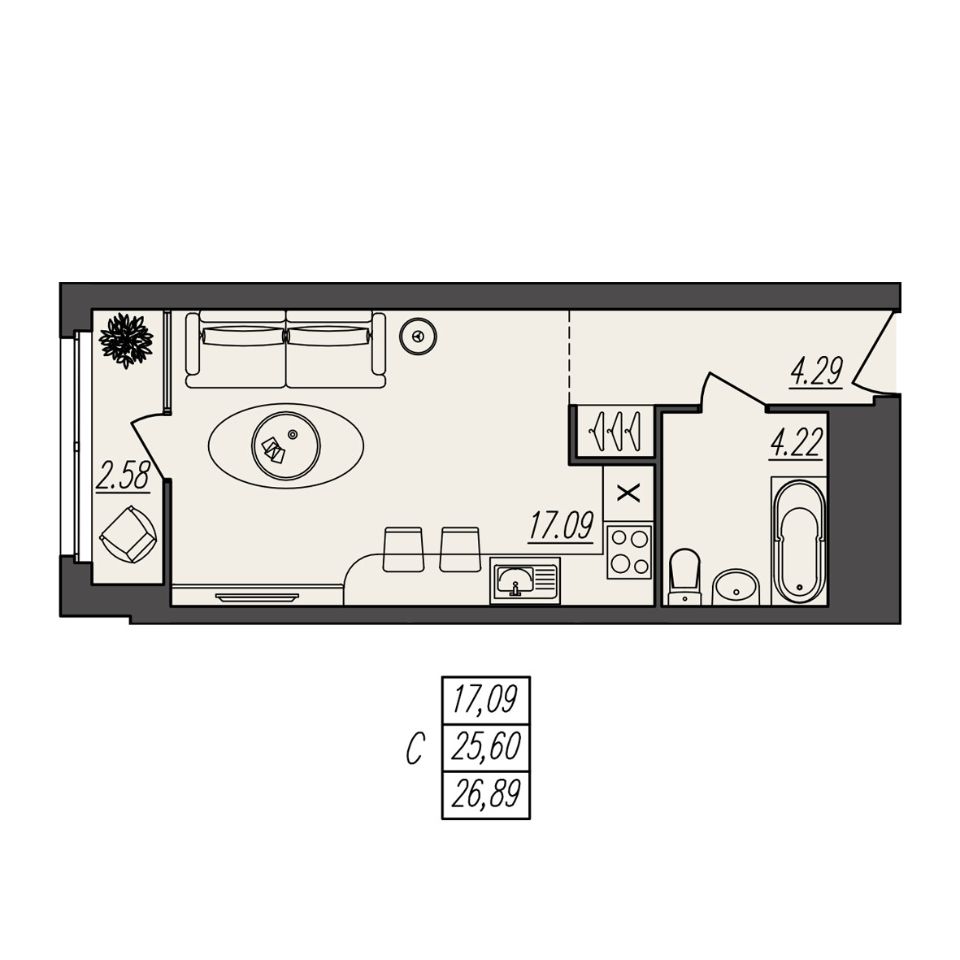 Купить квартиру-студию 26,9м² ул. Степана Разина, 27/1, Волгоград,  Волгоградская область - база ЦИАН, объявление 301954683