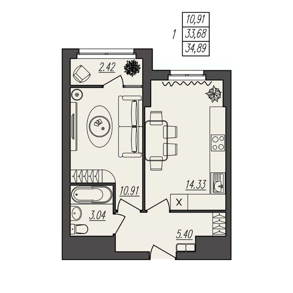 Продаю однокомнатную квартиру 34,9м² ул. Степана Разина, 27/1, Волгоград,  Волгоградская область - база ЦИАН, объявление 301954730