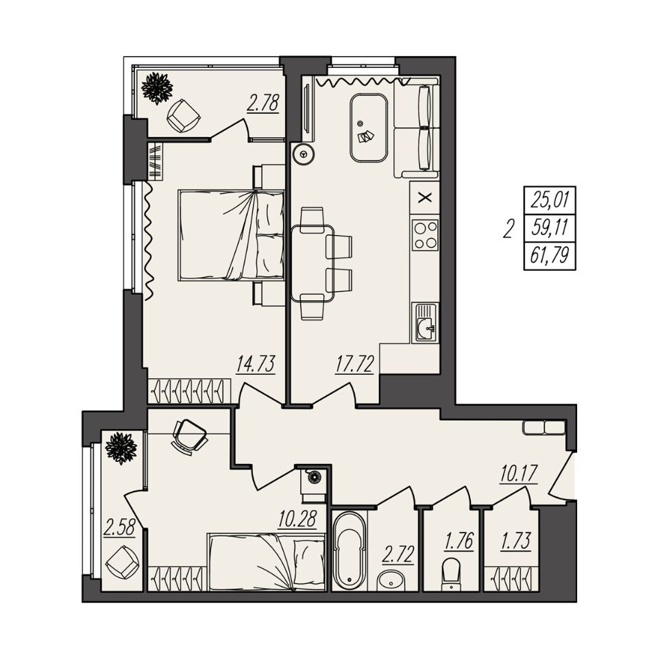 Купить двухкомнатную квартиру 61,8м² ул. Степана Разина, 27/1, Волгоград,  Волгоградская область - база ЦИАН, объявление 301954875