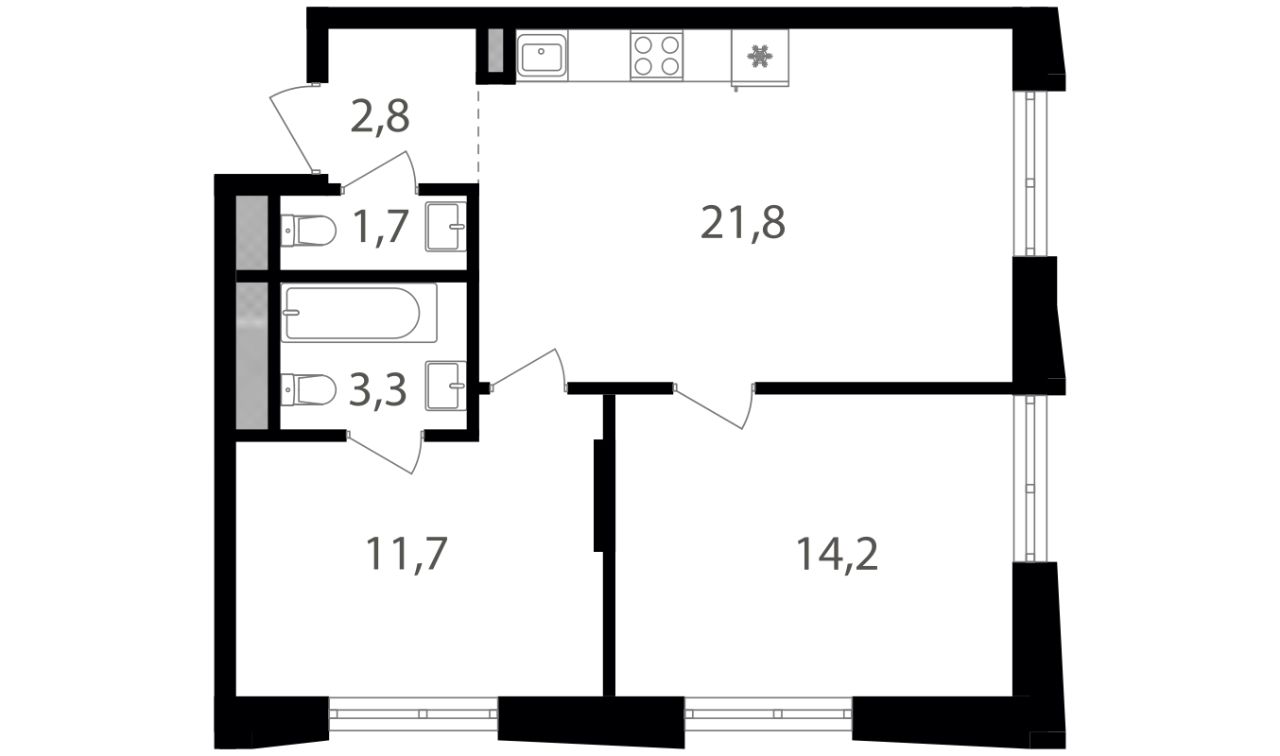 Продажа двухкомнатной квартиры 55,5м² Москва, Семеновский Парк 2 жилой  комплекс, м. Семёновская - база ЦИАН, объявление 301301878