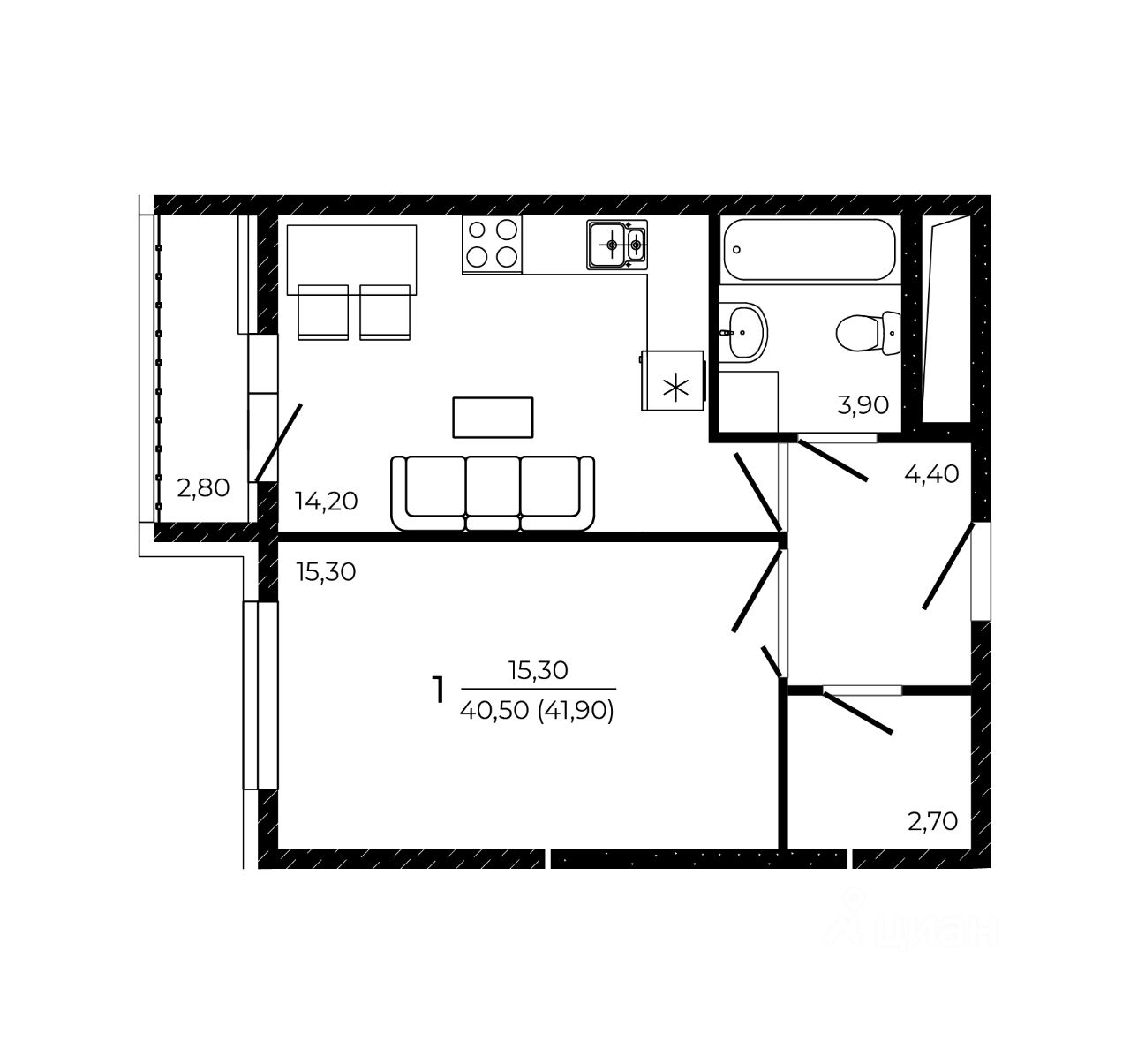 Продажа однокомнатной квартиры 41,9м² Ростов-на-Дону, Ростовская область,  Левенцовский микрорайон - база ЦИАН, объявление 302111011