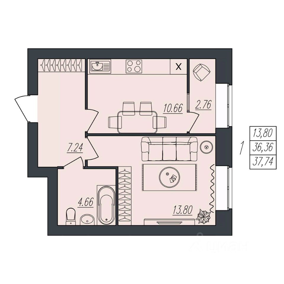 Продаю однокомнатную квартиру 37,7м² ул. Атласова, 12, Волгоград,  Волгоградская область - база ЦИАН, объявление 302128883