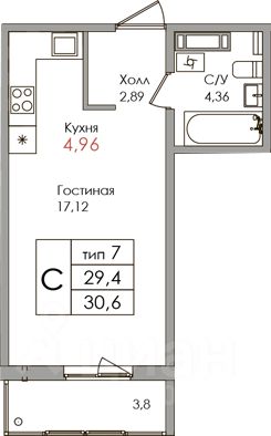 Продается1-комн.квартира,29м²