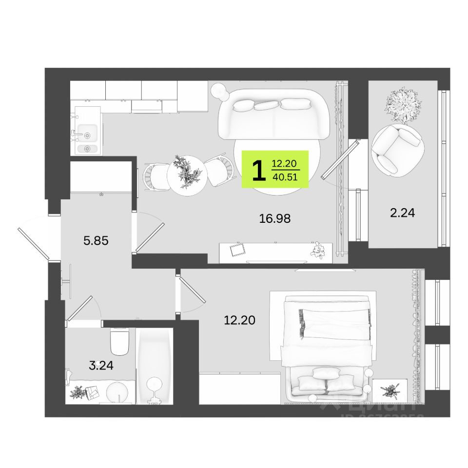 Купить однокомнатную квартиру 40,5м² ул. Акназарова, 20, Уфа, Башкортостан  респ. - база ЦИАН, объявление 302172084