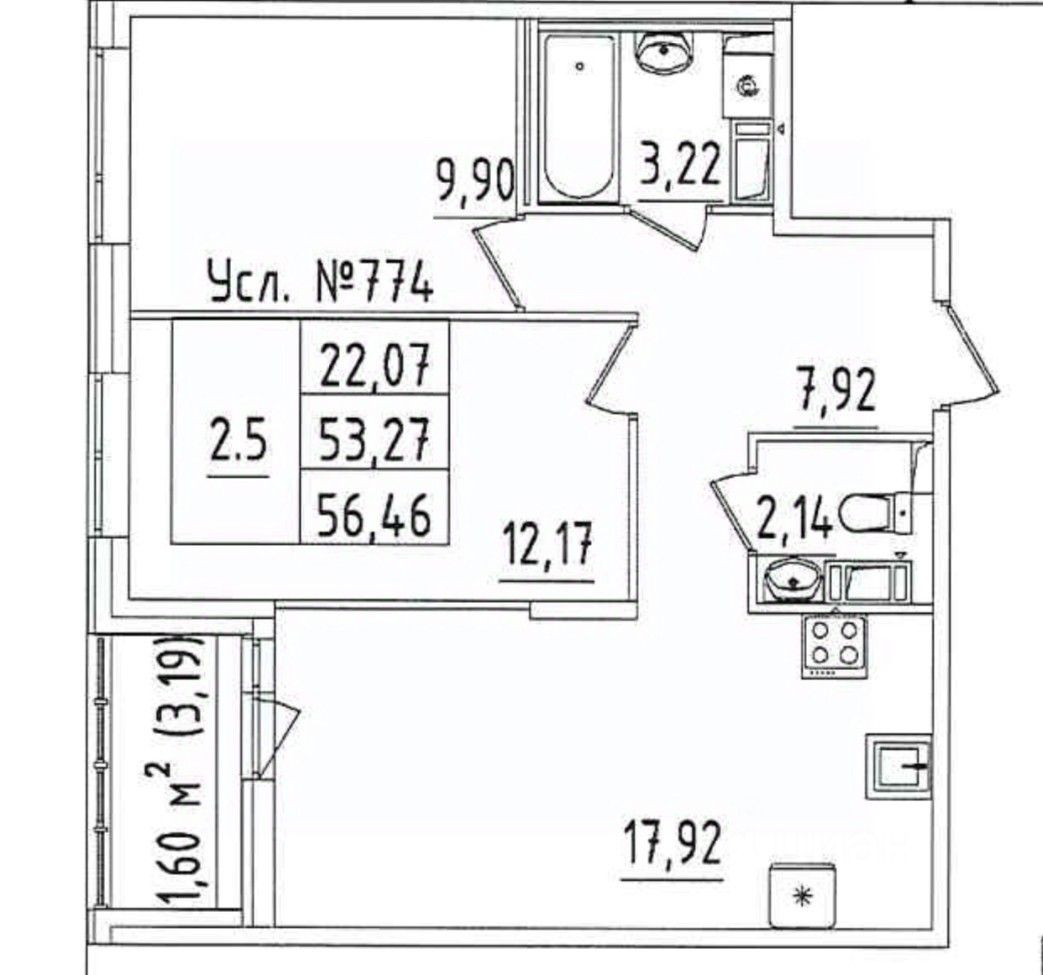 Продажа двухкомнатной квартиры 53,3м² Белоостровская ул., 10к2,  Санкт-Петербург, м. Лесная - база ЦИАН, объявление 302183170