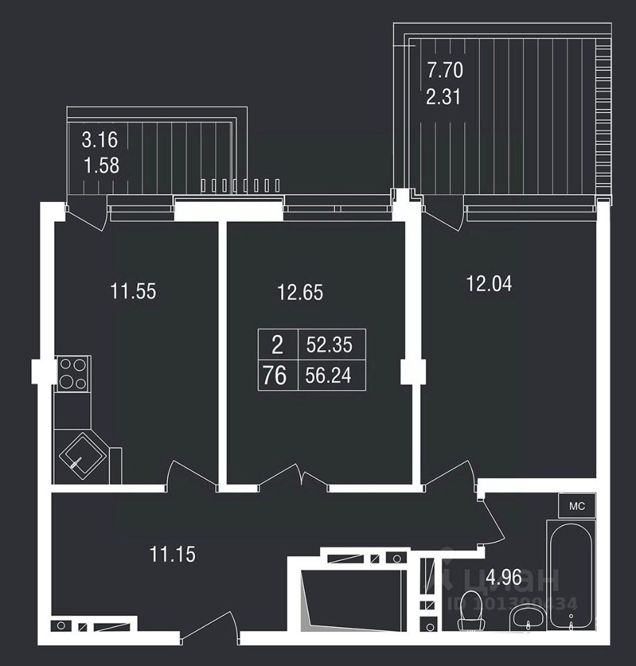 Купить двухкомнатные апартаменты 56,2м² Крым респ., Ялта городской округ,  Гурзуф пгт - база ЦИАН, объявление 302193450