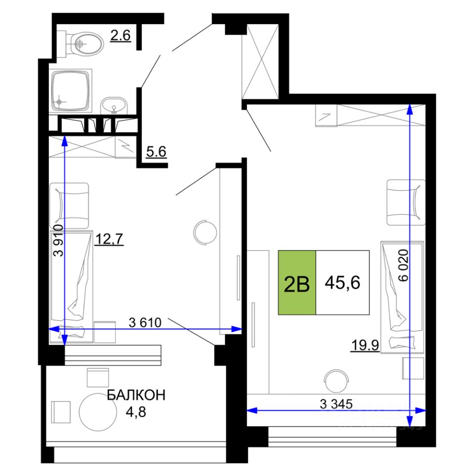 Продаю двухкомнатные апартаменты 45,6м² проезд Сосновый, Анапа,  Краснодарский край, Анапский район - база ЦИАН, объявление 302234810